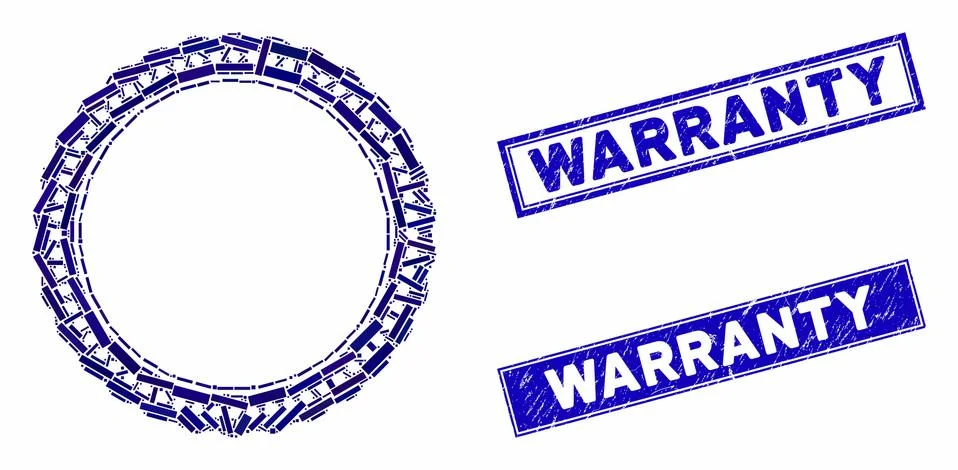 Dotted Rosette Circular Frame Mosaic and Scratched Rectangle Warranty Seals Stock Illustration