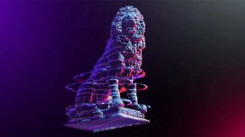Dotted sculpture of lion. Backlight. Depth of field. Dark background. Abstract Stock Illustration