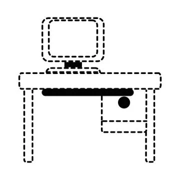 Dotted shape office with computer technology and wood desk Stock Illustration
