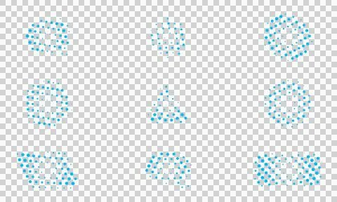Dotted shapes, blue dots on white background 스톡 일러스트