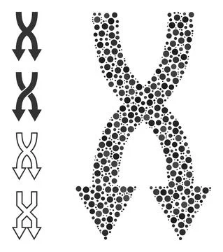 Dotted Shuffle Arrows Down Composition of Rounded Dots and Similar Icons Illustrazione stock