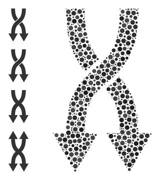 Dotted Shuffle Arrows Down Composition of Rounded Dots and Bonus Icons Stock Illustration
