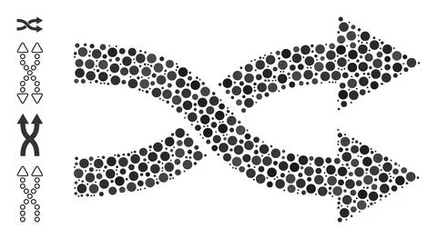 Dotted Shuffle Arrows Right Collage of Circles and Other Icons Stock Illustration