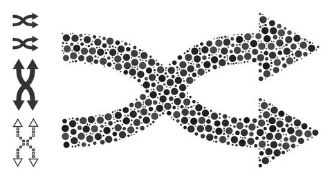 Dotted Shuffle Arrows Right Collage of Round Dots with Similar Icons 스톡 일러스트