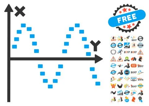 Dotted Sine Plot Icon With 2017 Year Bonus Symbols Ilustración de archivo