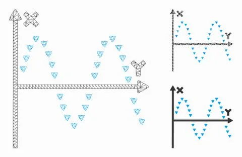Dotted Sine Plot Vector Mesh 2D Model and Triangle Mosaic Icon Illustrazione stock