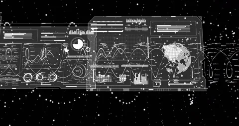 Dotted sine-wave initiating panels sliding, dashboards forming central composite Stock Footage 328330359