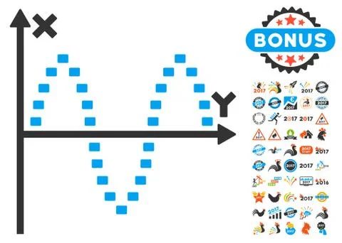 Dotted Sinusoid Plot Icon With 2017 Year Bonus Symbols Stock Illustration