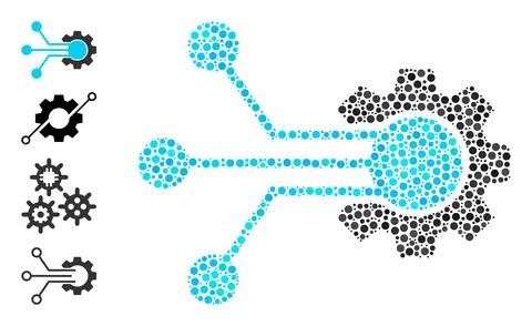 Dotted Smart Cog Mosaic of Round Dots with Other Icons 스톡 일러스트