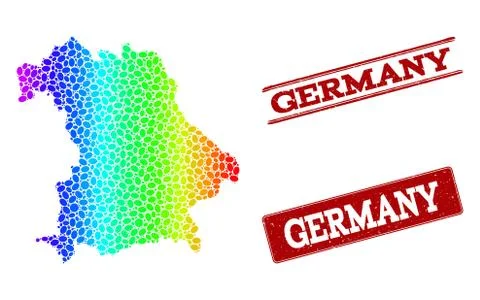 Dotted Spectrum Map of Germany and Grunge Stamp Seals 库存插图