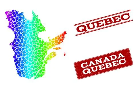 Dotted Spectrum Map of Quebec Province and Grunge Stamp Seals Stock Illustration