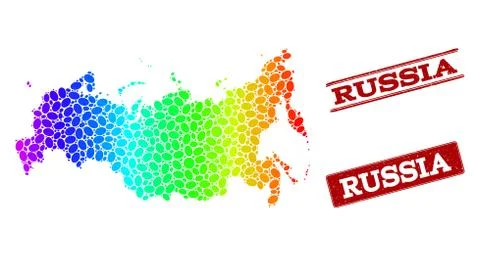 Dotted Spectrum Map of Russia and Grunge Stamp Seals Stock Illustration