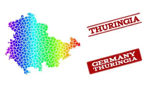 Dotted Spectrum Map of Thuringia State and Grunge Stamp Seals Illustrazione stock