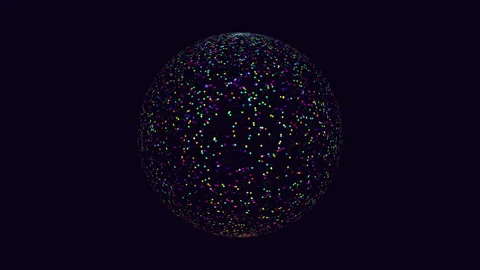 Dotted sphere a colorful 3d pattern on a black background Video stock 297604583