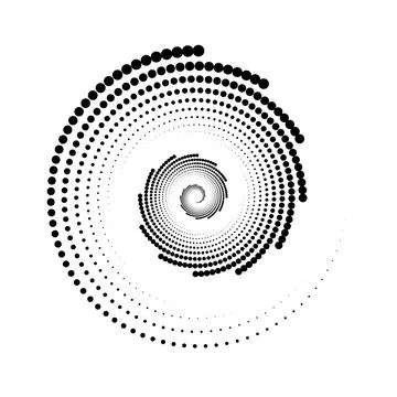Dotted spiral lines element. Radial spinning halftone form. Circle swirl dots Stock Illustration