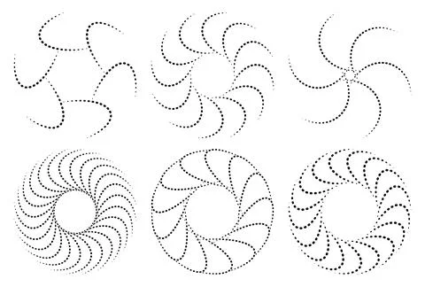 Dotted Spiral Pattern Collection with Abstract Circular Geometric Designs Stock Illustration