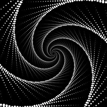 Dotted spiral vortex pattern on black background Stock Illustration