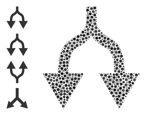 Dotted Split Arrows Down Mosaic of Circles with Similar Icons Stock Illustration