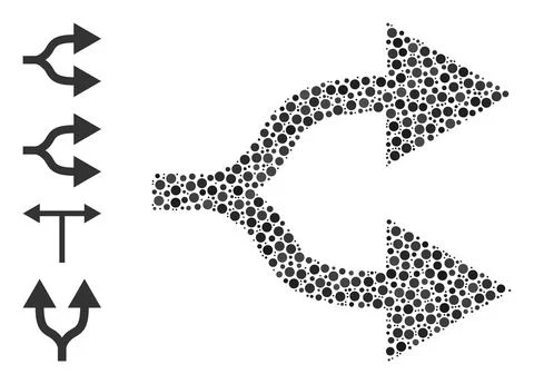 Dotted Split Arrows Right Mosaic of Rounded Dots with Similar Icons イラスト素材