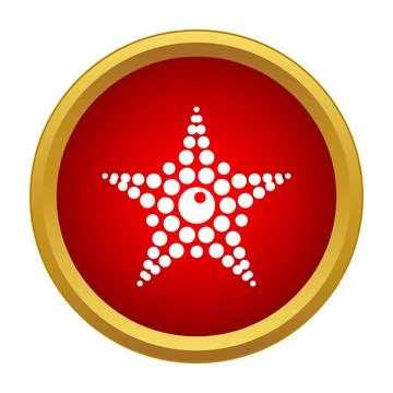 Dotted star icon on red button with gold border Stock Illustration