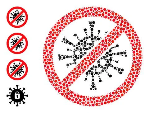 Dotted Stop Coronavirus Collage of Round Dots and Bonus Icons 스톡 일러스트