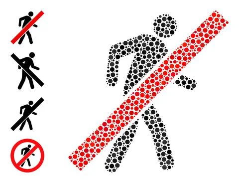 Dotted Stop Walking Man Collage of Round Dots and Bonus Icons Stock Illustration