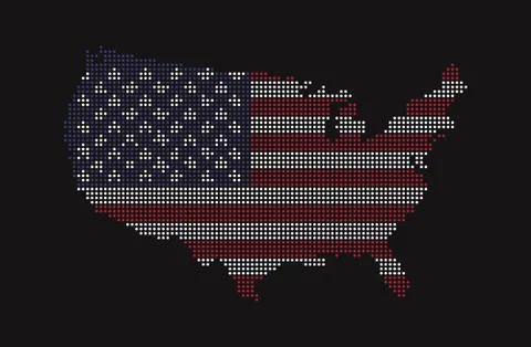 Dotted style map of USA and america flag pattern . Illustrazione stock