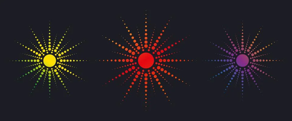 Dotted sun rays, set collection. Vintage sunburst background, logo design, Stock Illustration