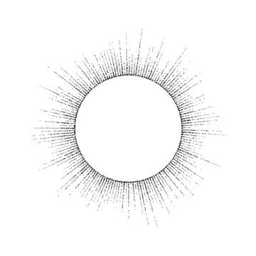 Dotted sunbeams round frame. Black grainy sunburst template. Textured stipple Stock Illustration