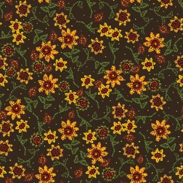 Dotted sunflower mosaic seamless vector pattern Stock Illustration