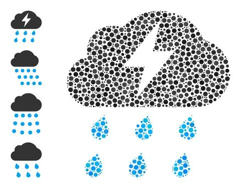 Dotted Thunderstorm Collage of Rounded Dots with Bonus Icons Illustrazione stock
