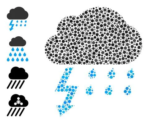 Dotted Thunderstorm Composition of Rounded Dots and Other Icons Illustrazione stock