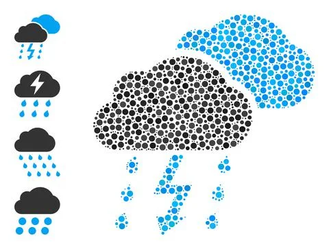Dotted Thunderstorm Mosaic of Rounded Dots with Bonus Icons Illustrazione stock