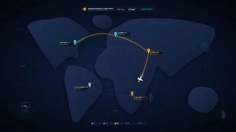 Dotted Travel Route on Flat World Map with Airplane 4K Loop Видео 346125530