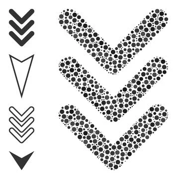 Dotted Triple Arrowhead Down Composition of Round Dots and Other Icons Illustrazione stock