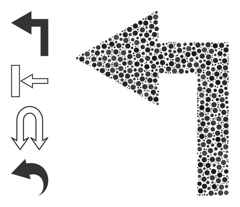 Dotted Turn Left Collage of Round Dots and Bonus Icons Illustrazione stock