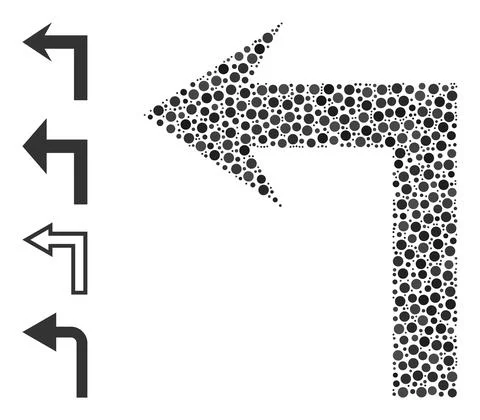 Dotted Turn Left Composition of Rounded Dots and Other Icons Illustrazione stock