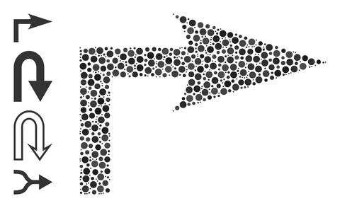 Dotted Turn Right Collage of Round Dots with Similar Icons 스톡 일러스트