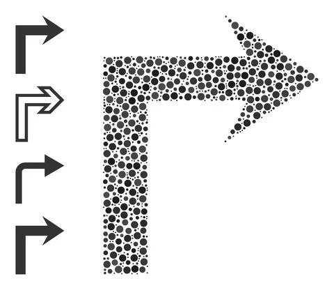 Dotted Turn Right Collage of Round Dots and Similar Icons Illustrazione stock