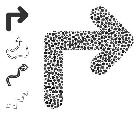 Dotted Turn Right Collage of Rounded Dots and Bonus Icons Illustrazione stock