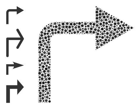 Dotted Turn Right Collage of Rounded Dots with Bonus Icons 스톡 일러스트