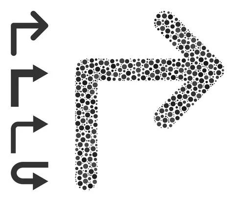 Dotted Turn Right Mosaic of Round Dots and Other Icons Illustrazione stock