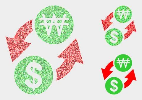 Dotted Vector Dollar Exchange Korean Won Icons Stock Illustration