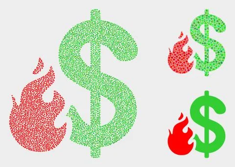 Dotted Vector Dollar Fire Icons Stock Illustration