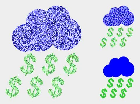 Dotted Vector Dollar Rain Cloud Icons Illustrazione stock