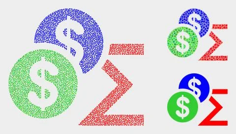 Dotted Vector Dollar Sum Icons Illustrazione stock