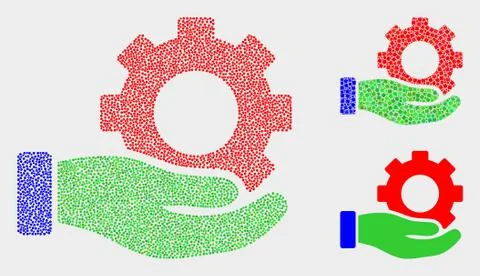 Dotted Vector Gear Service Hand Icons Illustrazione stock