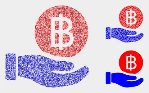 Dotted Vector Hand Offer Bitcoin Icons 스톡 일러스트
