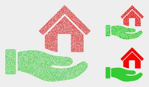 Dotted Vector Hand Offer House Icons Ilustração Stock