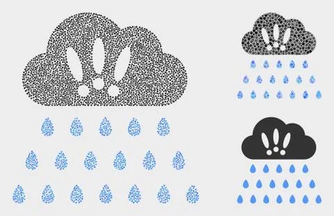 Dotted Vector Strong Rain Clouds Icons Stock Illustration